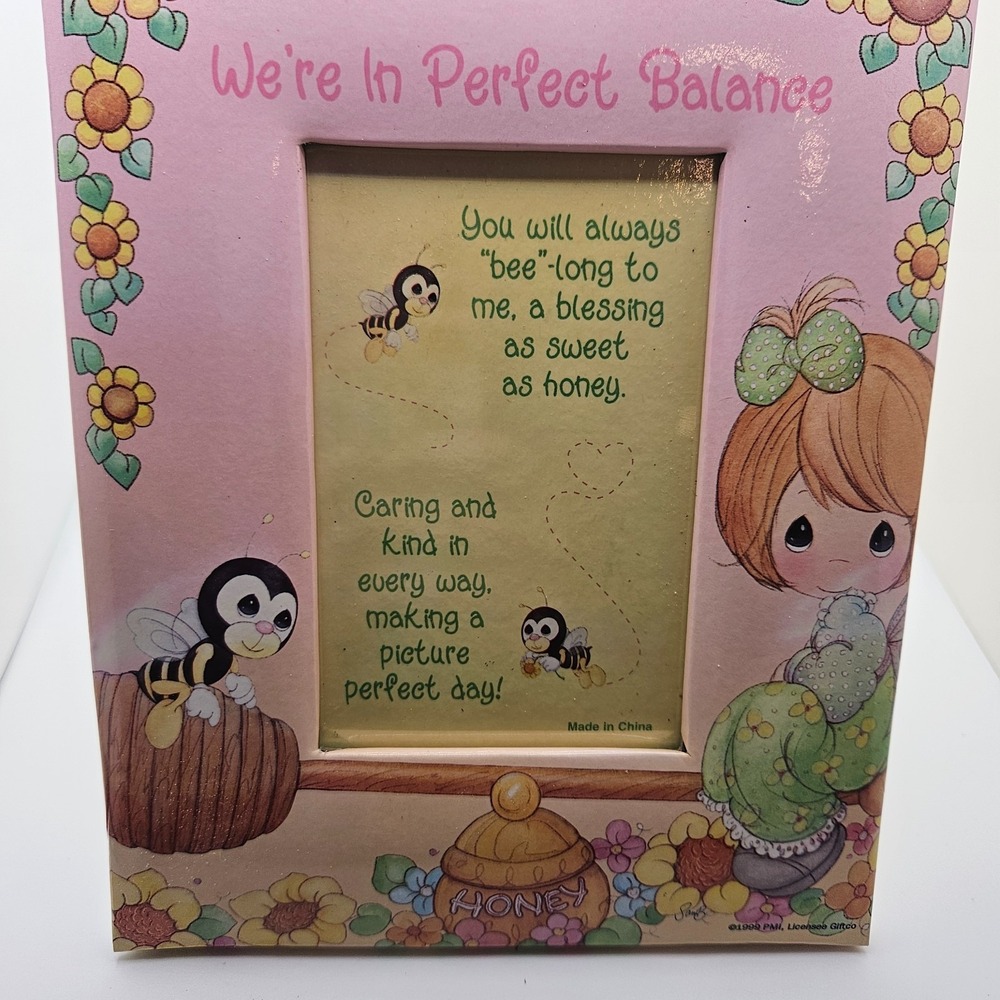 VTG Precious Moments 1999 Photo Frame "We're In Perfect Balance" Bee Honey Pink